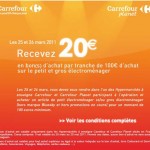 Carrefour : 20 euros par tranche de 100 en électroménager les 25 /26 mars