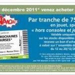 Auchan : 15 euros de bon d'achat par tranche de 75 d'achats en jouet les 9 et 10 decembre