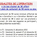 Carrefour : bon d'achat de 3 euros offerts pour l'achat de 50 euros de carburant les week end de decembre