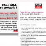 75 euros d'economie pour louer voitures ou utilitaires chez ADA