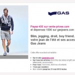 40 euros le bon d'achat d'une valeur de 100 à utiliser sur la boutique en ligne de la marque GAS Jeans