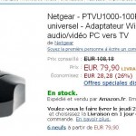 Transmetteur audio video pc vers tv Netgear PTVU1000-100PES à 79€ port inclu