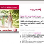 25 euros le bon d'achat de 50 valable pour acheter coffrets cadeaux HAPPYTIME