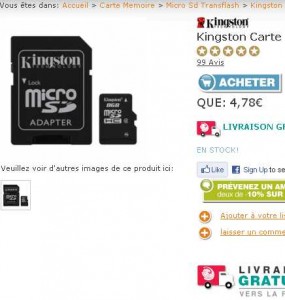 carte mémoire micro sd 8go