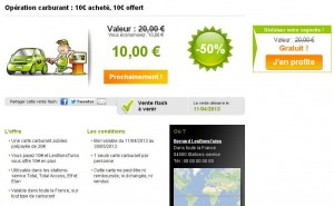 10 euros le bon d'achat de 20 essence