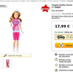 sur mytoys , il y a un autre modele de poupée stacie au parc d'attraction à 17.99 euros .. Poupée seule ..