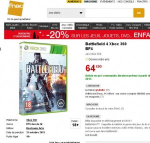 sur le site de la fnac , battlefield4 pour xbox 360 est à 64.9 euros ..