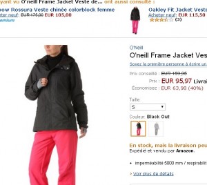 sur amazon, la veste frame de ski de Oneill est à pres de 100 euros ..