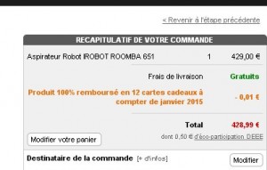 la mention 100% remboursée doit apparaitre dans le recap de commande avant le paiement