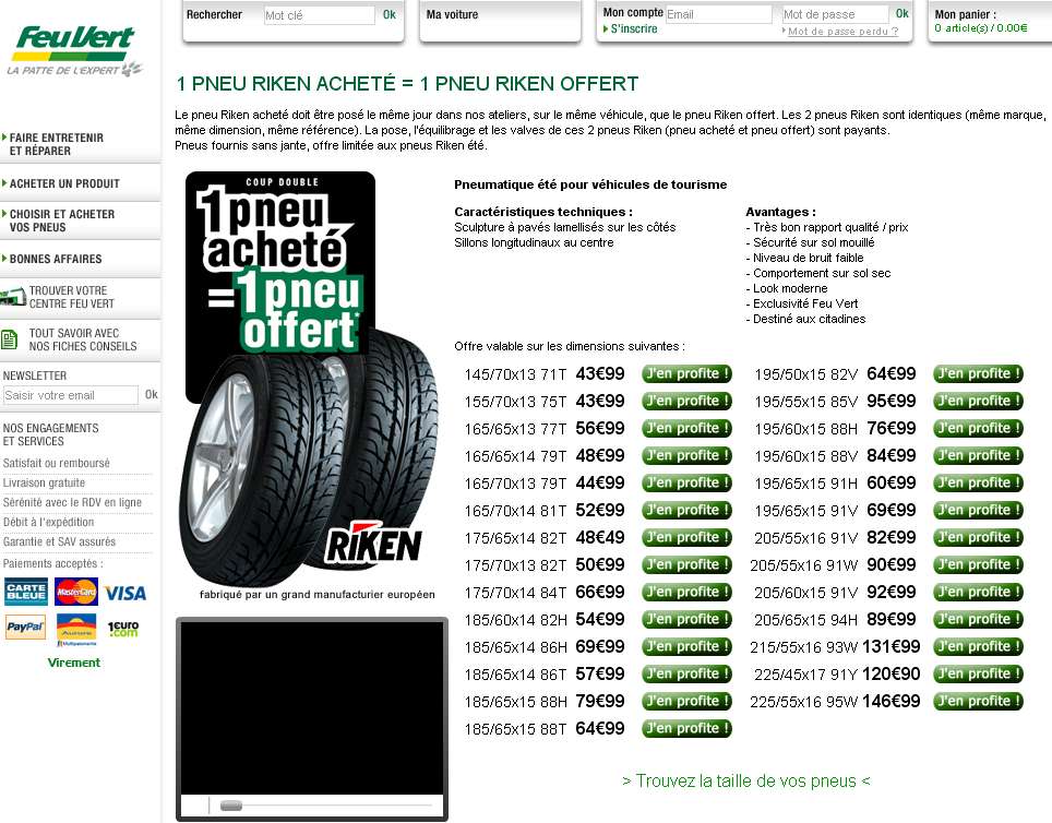 Promo de pneu chez feu vert