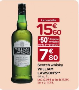 Whisky William Lawson a moins de 8 euros la bouteille