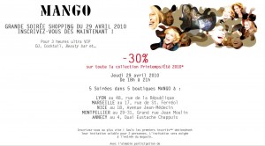 Mango soirée shopping : -30% le 29 avril 2010