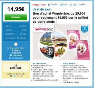 15 euros de reduction pour l’achat d’un coffret wonderbox