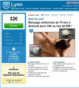 Lyon :  Massage californien de 70 mn pour seulement 32 euros