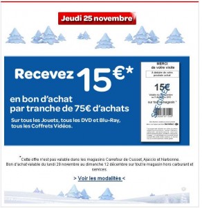 Carrefour : 15 euros pour 75 d’achats en jouets , dvd