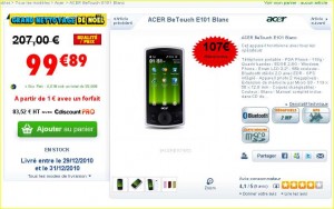 Un smartphone acer betouch e101 à moins de 100 euros