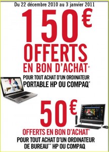 Geant casino : 150 euros de bon d’achats pour l’achat d’un pc HP – Compaq
