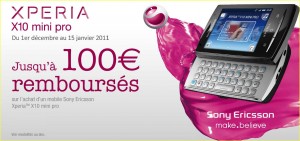 100 euros de remboursement sur smartphone xperia x10 mini pro