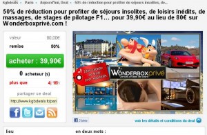 Wonderboxprive : 39.9 euros le bon d’achat d’une valeur de 80