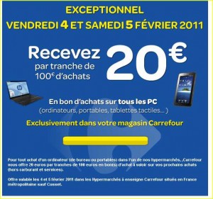 Carrefour : 20 euros pour 100 d’achats en informatique le 4 et 5 février