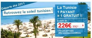 Thomas Cook : Tunisie 1 payant ,  1 gratuit même en été