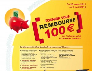 100 euros de remboursés sur des pc portables Toshiba