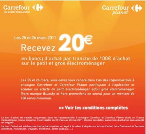 Carrefour : 20 euros par tranche de 100 en électroménager les 25 /26 mars