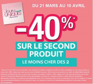 Marionnaud : 40 pourcent de remise  sur le deuxième article jusqu’au 10 avril