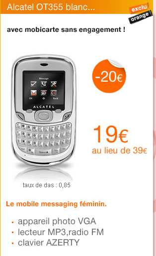 Mobile à clavier sans engagement mobicarte à 19 euros