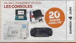 Consoles de jeux avec 20 pourcent de remise le 4 juin chez carrefour …wii à 116 euros