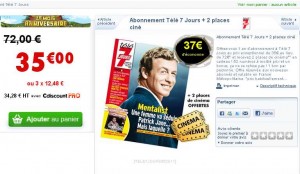 Abonnement Tele7jours pour 1 an avec 2 places de cine pour 35 euros
