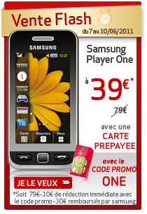 Super affaire : le mobile Samsung player one à 39 euros en prepayé