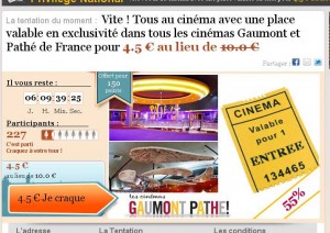 Place de cinema à 4 euros 50 pour septembre