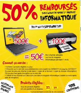 50 pourcent sur le deuxieme article informatique chez cdiscount