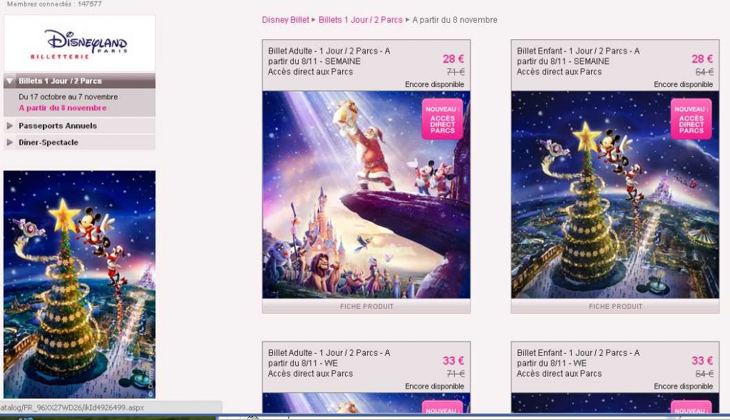 Billets disneyland entre 27 et 33 euros