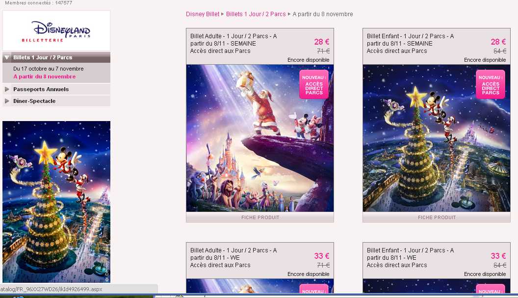 Billets disneyland entre 27 et 33 euros