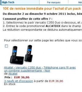 Moins de 27 euros le pack de 2 telephones fixes alcatel versatis