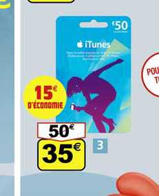 Auchan :  carte cadeau itunes 50€ à 35€ seulement jusqu’au 15 novembre