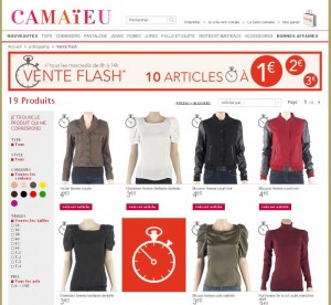 Camaieu :  vente flash les mercredi avec des articles à 1 , 2 , 3,4,5,6,7 euros