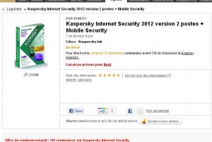 Antivirus Kaspersky internet security 2012 2 postes à moins de 3 euros voire gratuit?