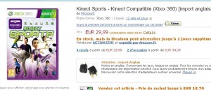 Jeu xbox360 Kinect sport à moins de 25 euros port inclu
