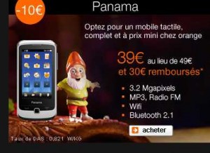 Téléphone Mobile Panama wifi, bluetooth , tactile qui revient à 9 euros sans engagement