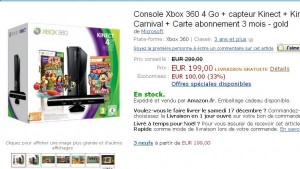 Xbox360 4Go kinect à 199 euros  port inclu