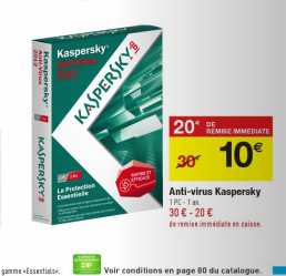 Antivirus Kasperky 2012 1 poste pour 10 euros du 17 au 24 janvier 2012