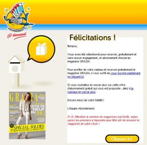 Abonnement gratuit au magazine feminin Grazia ..a nouveau dispo