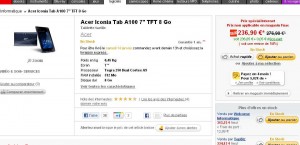 Tablette Acer Iconia A100 à 245 euros port inclu