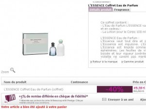 Coffret Eau de Parfum Balanciaga l’Essence 50ml à moins de 50 euros port inclu (moins cher que le flacon de 30ml)