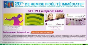 Carrefour : 20 pourcent de remise immediate sur cartes cadeaux itunes, spotify, yves rocher, marionnaud du 17 au 24 janvier