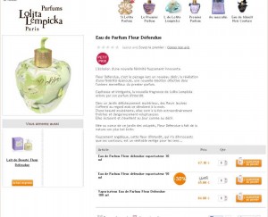 Eau de parfum Fleur defendue de Lempicka à 45 euros port inclu en 50ml (pres de 70 habituellement)