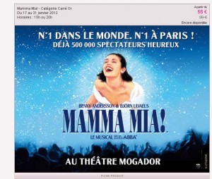 Billets pour le spectacle Mamma mia en vente privee